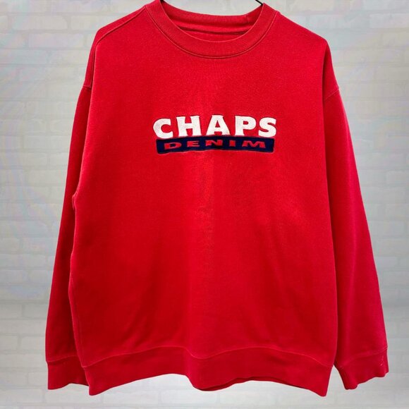 Vintage CHAPS Denim Sweatshirt Red Embroidered Crewneck Size XL - Picture 1 of 4